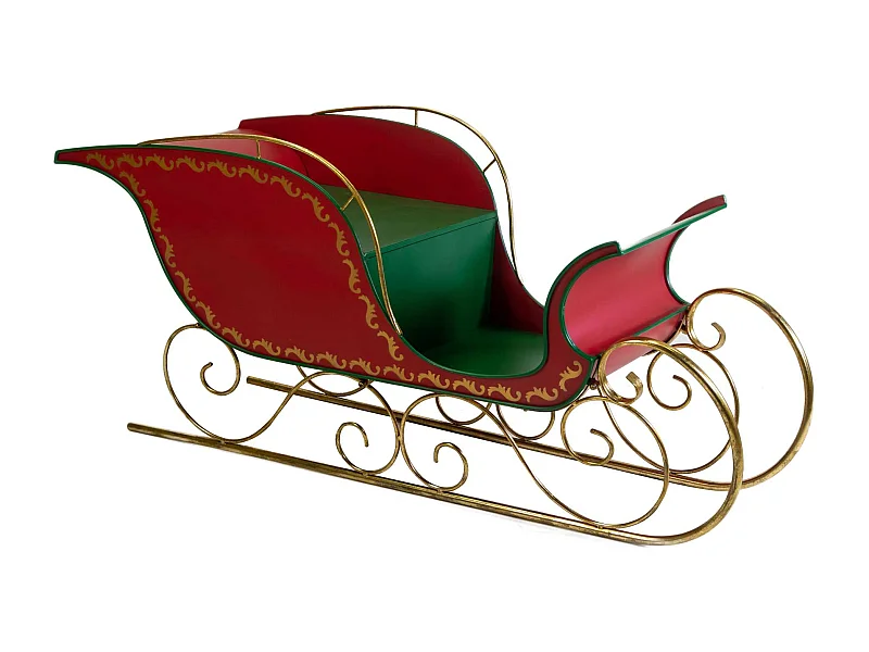 Slitta in metallo verde e rosso cm172,7x68,5h80,6