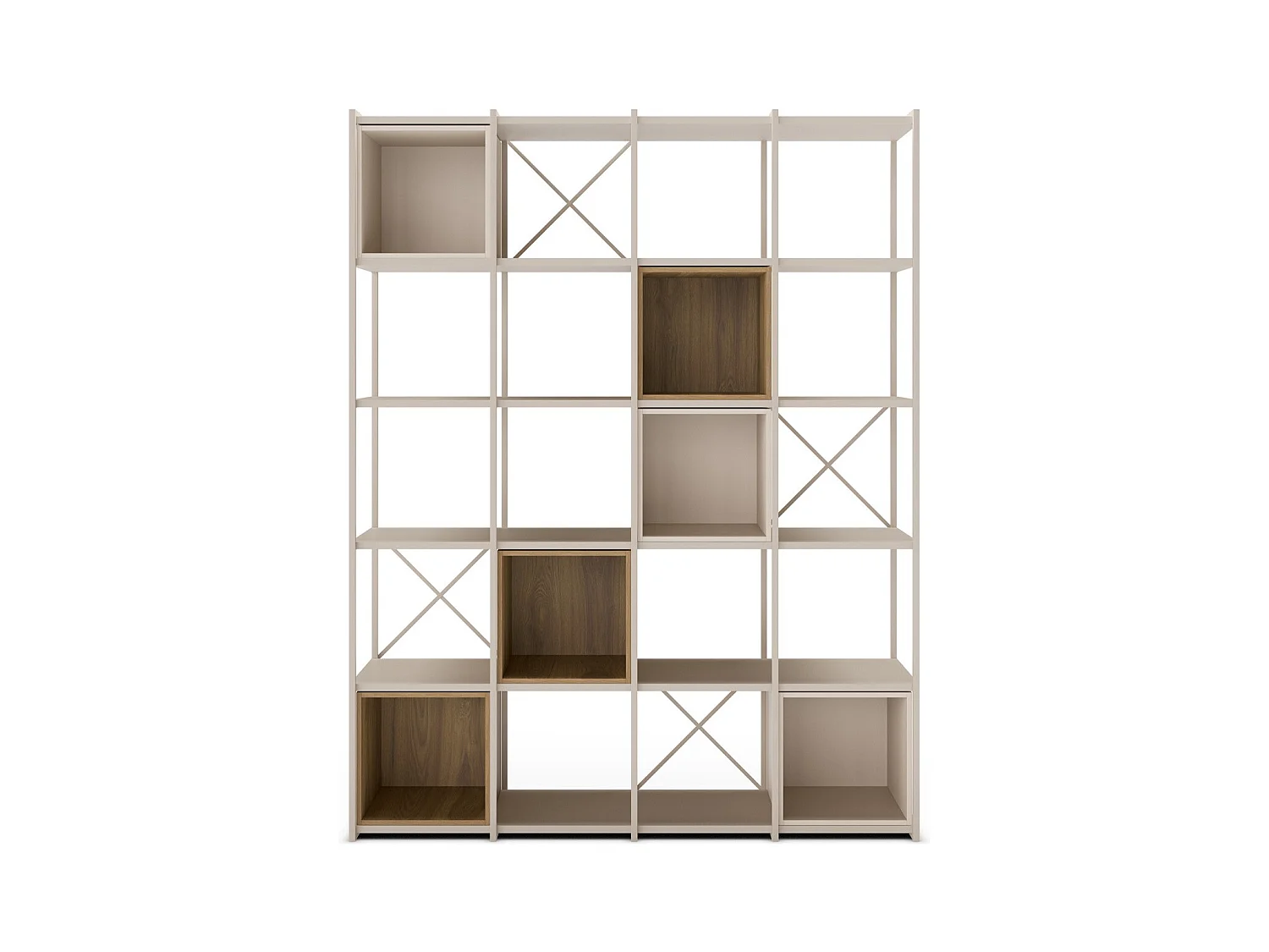 Bibliothèque 5 niveaux en métal beige et décor bois 140 cm - Elie
