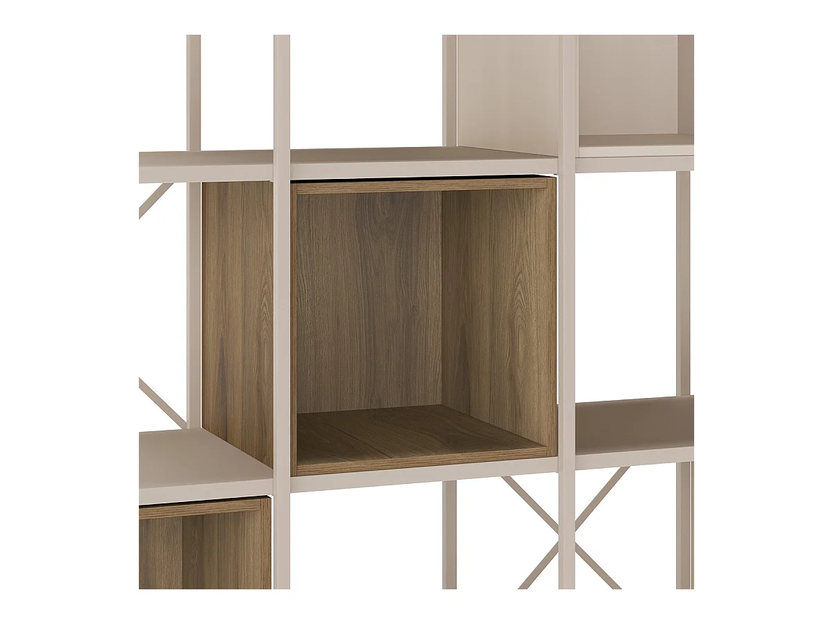 Bibliothèque 5 niveaux en métal beige et décor bois 140 cm - Elie