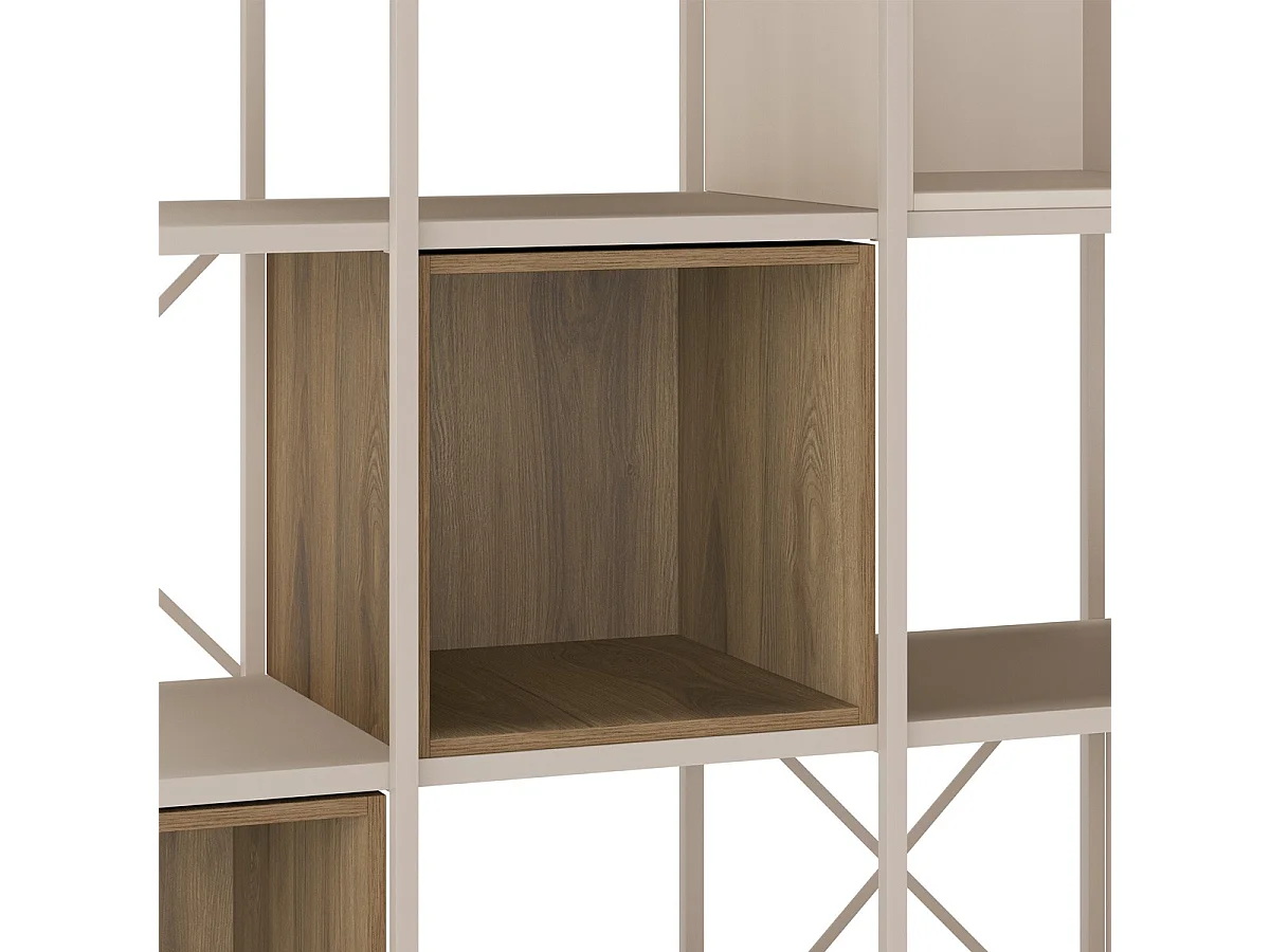 Bibliothèque 5 niveaux en métal beige et décor bois 140 cm - Elie
