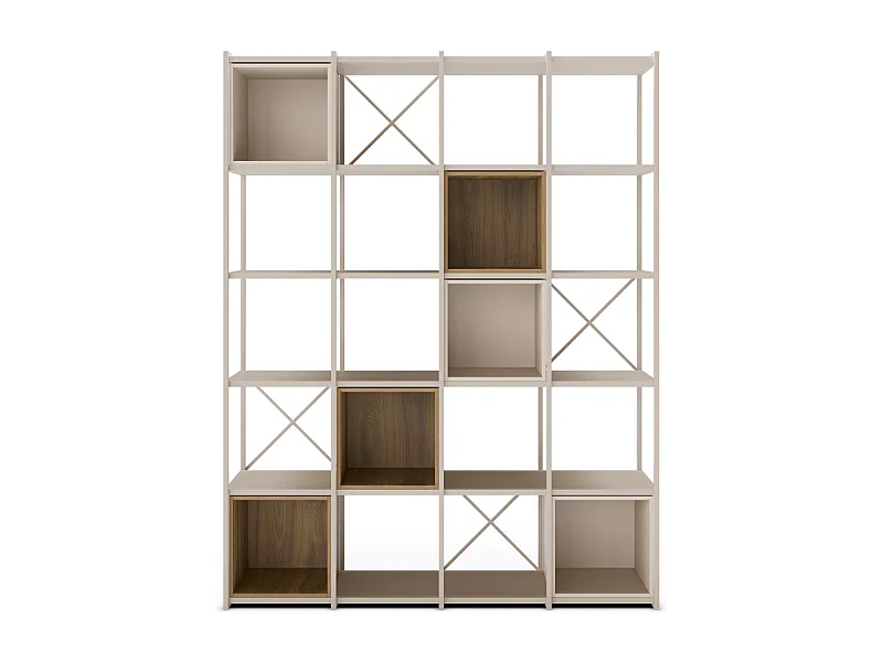 Bibliothèque 5 niveaux en métal beige et décor bois 140 cm - Elie