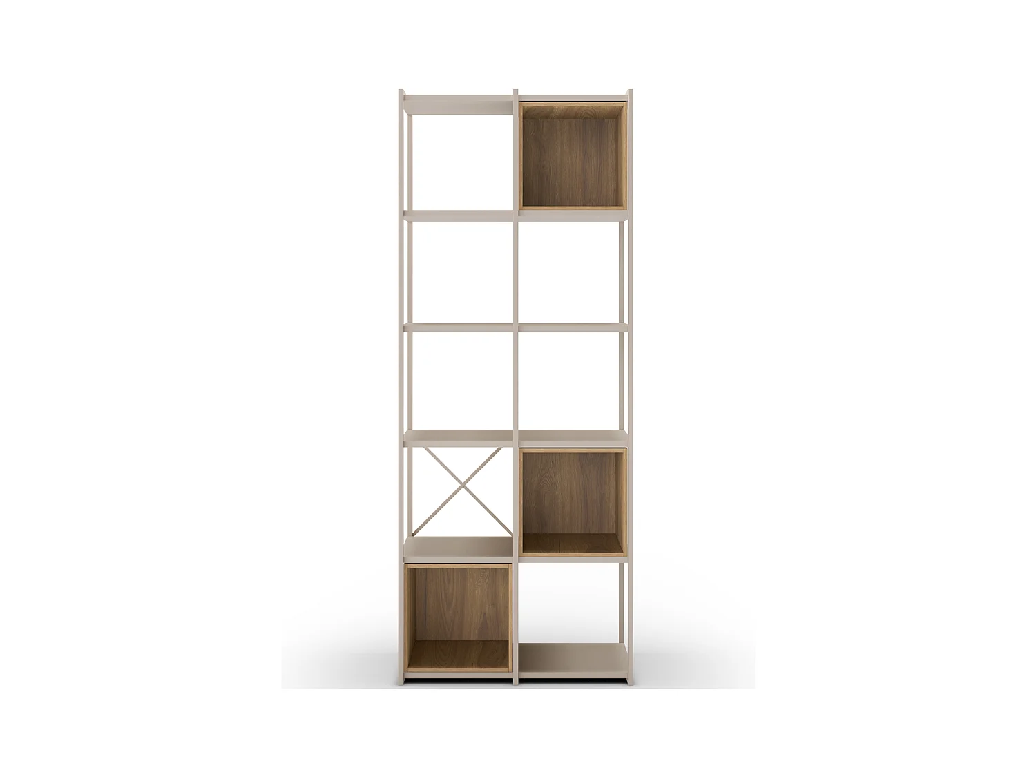 Bibliothèque 5 niveaux en métal beige et décor bois 70 cm - Elie