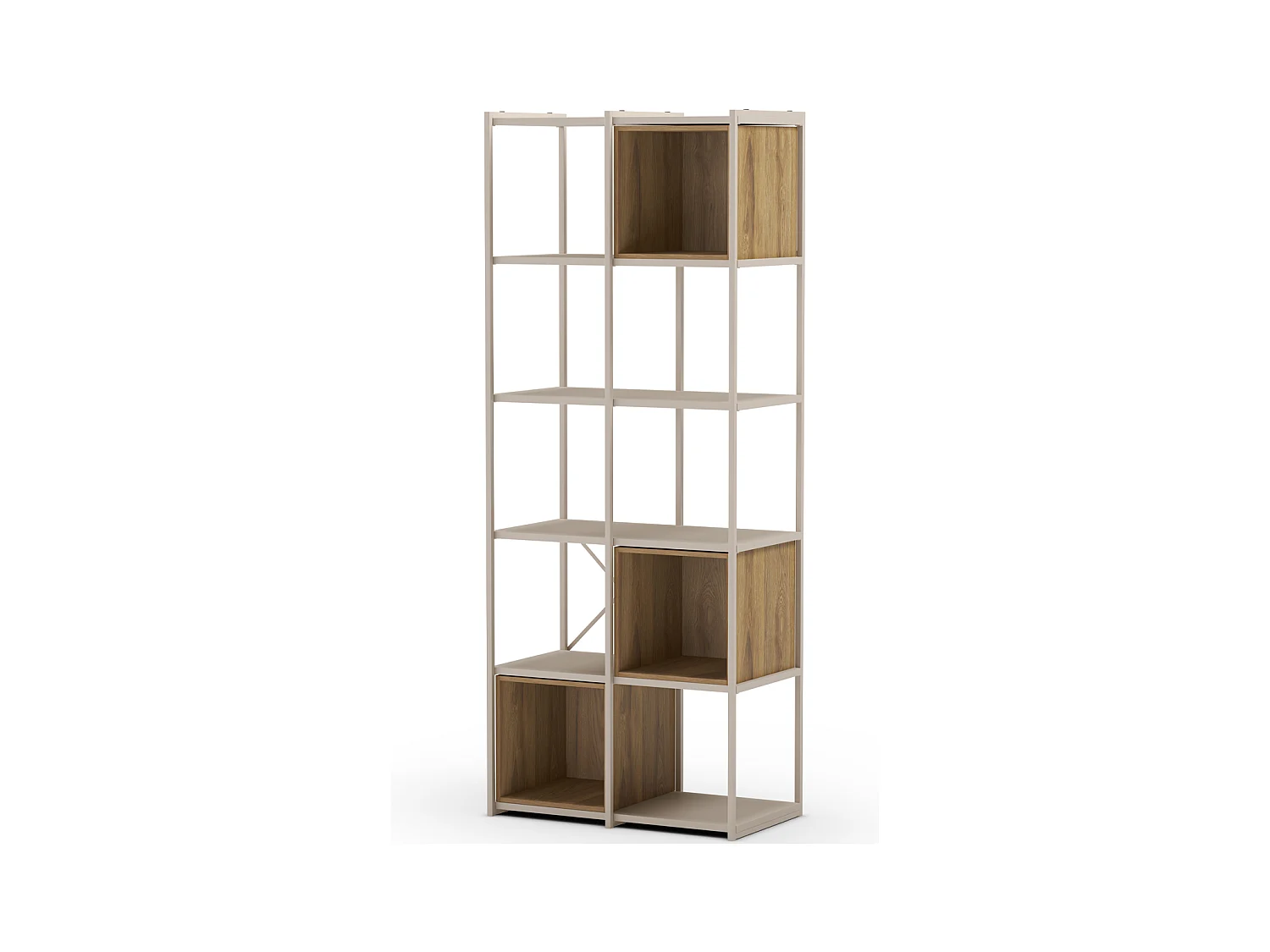 Bibliothèque 5 niveaux en métal beige et décor bois 70 cm - Elie