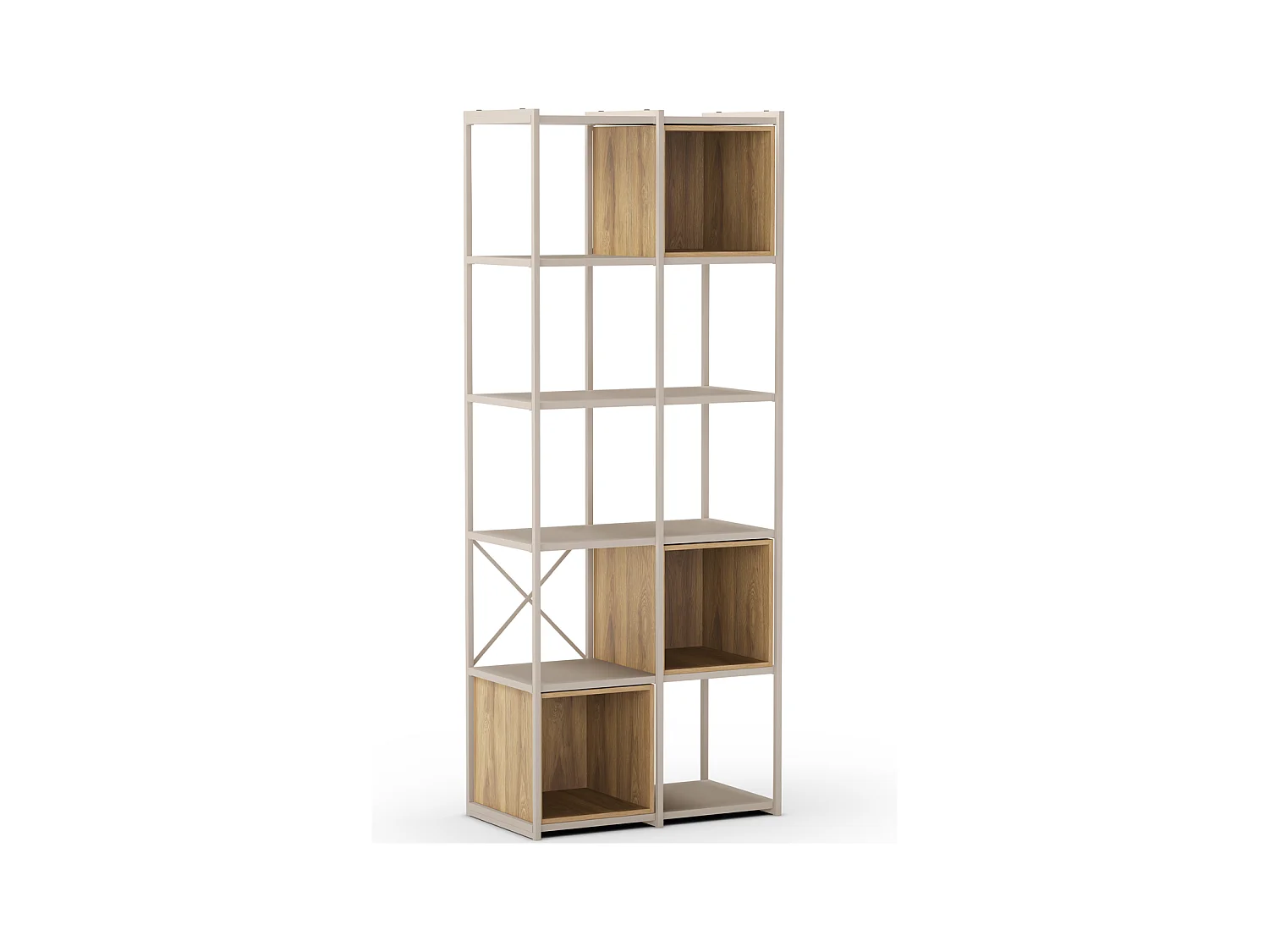 Bibliothèque 5 niveaux en métal beige et décor bois 70 cm - Elie