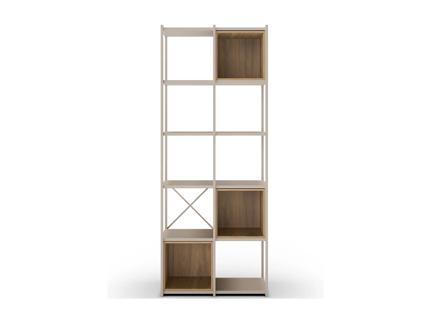 Bibliothèque 5 niveaux en métal beige et décor bois 70 cm - Elie