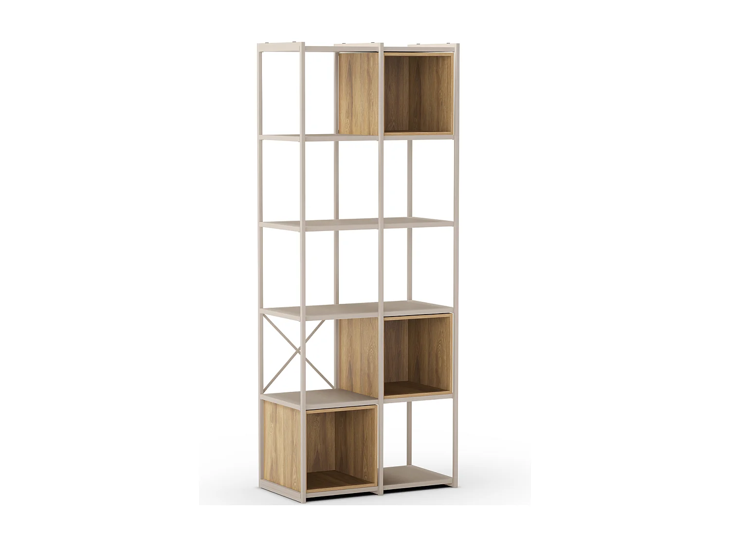 Bibliothèque 5 niveaux en métal beige et décor bois 70 cm - Elie