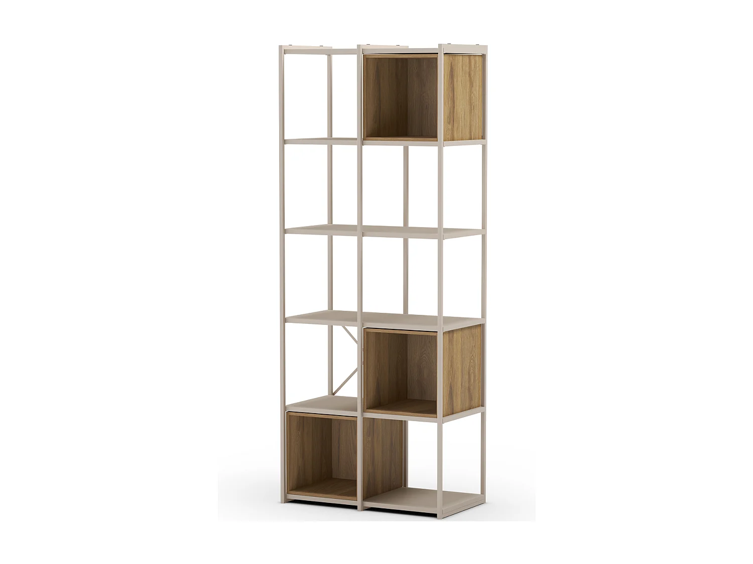 Bibliothèque 5 niveaux en métal beige et décor bois 70 cm - Elie