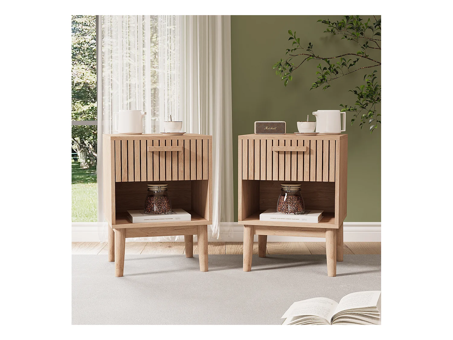 Lot De 2 Table de Chevet, Table de Nuit avec 1 tiroir Moderne bohème pour Chambre à Coucher, Salon