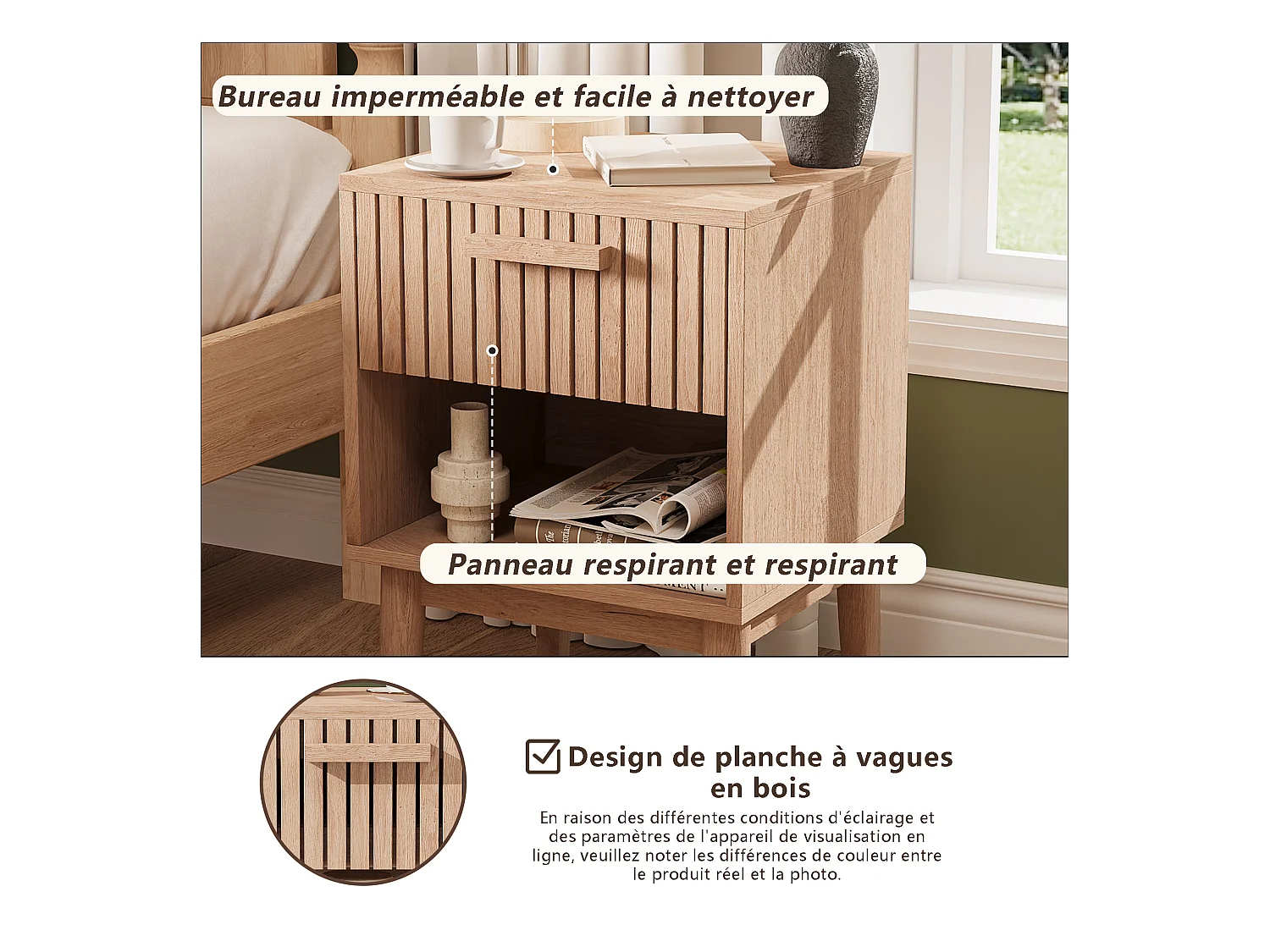 Lot De 2 Table de Chevet, Table de Nuit avec 1 tiroir Moderne bohème pour Chambre à Coucher, Salon