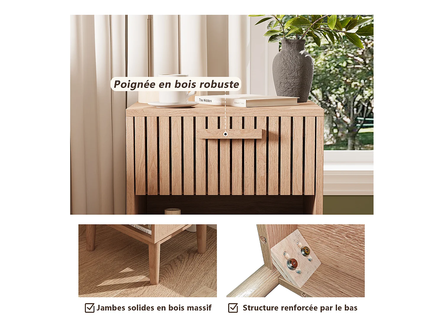 Lot De 2 Table de Chevet, Table de Nuit avec 1 tiroir Moderne bohème pour Chambre à Coucher, Salon