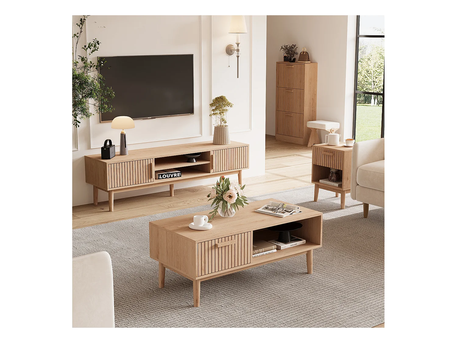 Lot De 2 Table de Chevet, Table de Nuit avec 1 tiroir Moderne bohème pour Chambre à Coucher, Salon