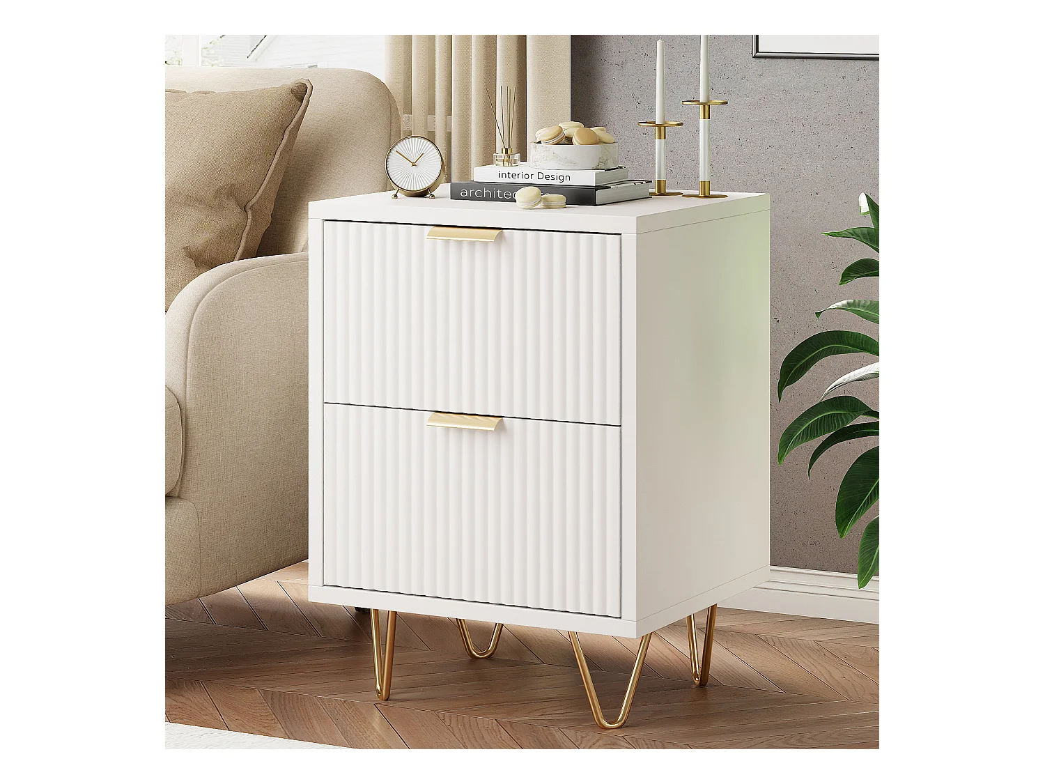 Lot De 2 Table de Chevet, Table de Nuit avec 2 tiroir en Bois Moderne pour Chambre à Coucher, Salon