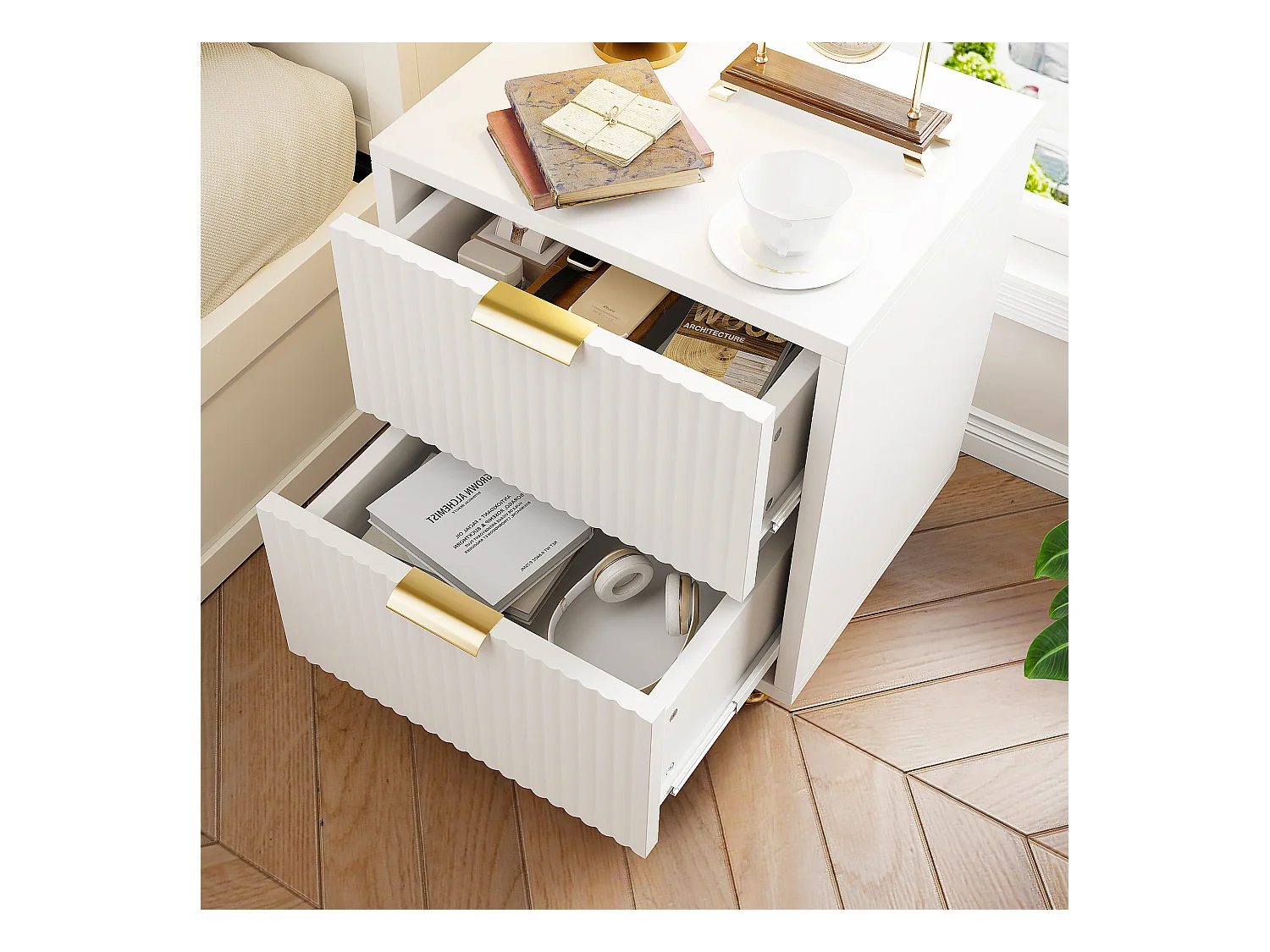 Lot De 2 Table de Chevet, Table de Nuit avec 2 tiroir en Bois Moderne pour Chambre à Coucher, Salon