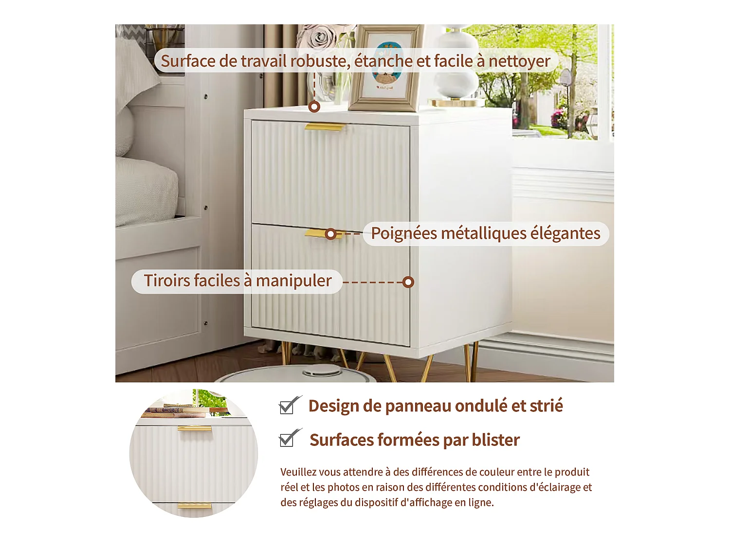 Lot De 2 Table de Chevet, Table de Nuit avec 2 tiroir en Bois Moderne pour Chambre à Coucher, Salon