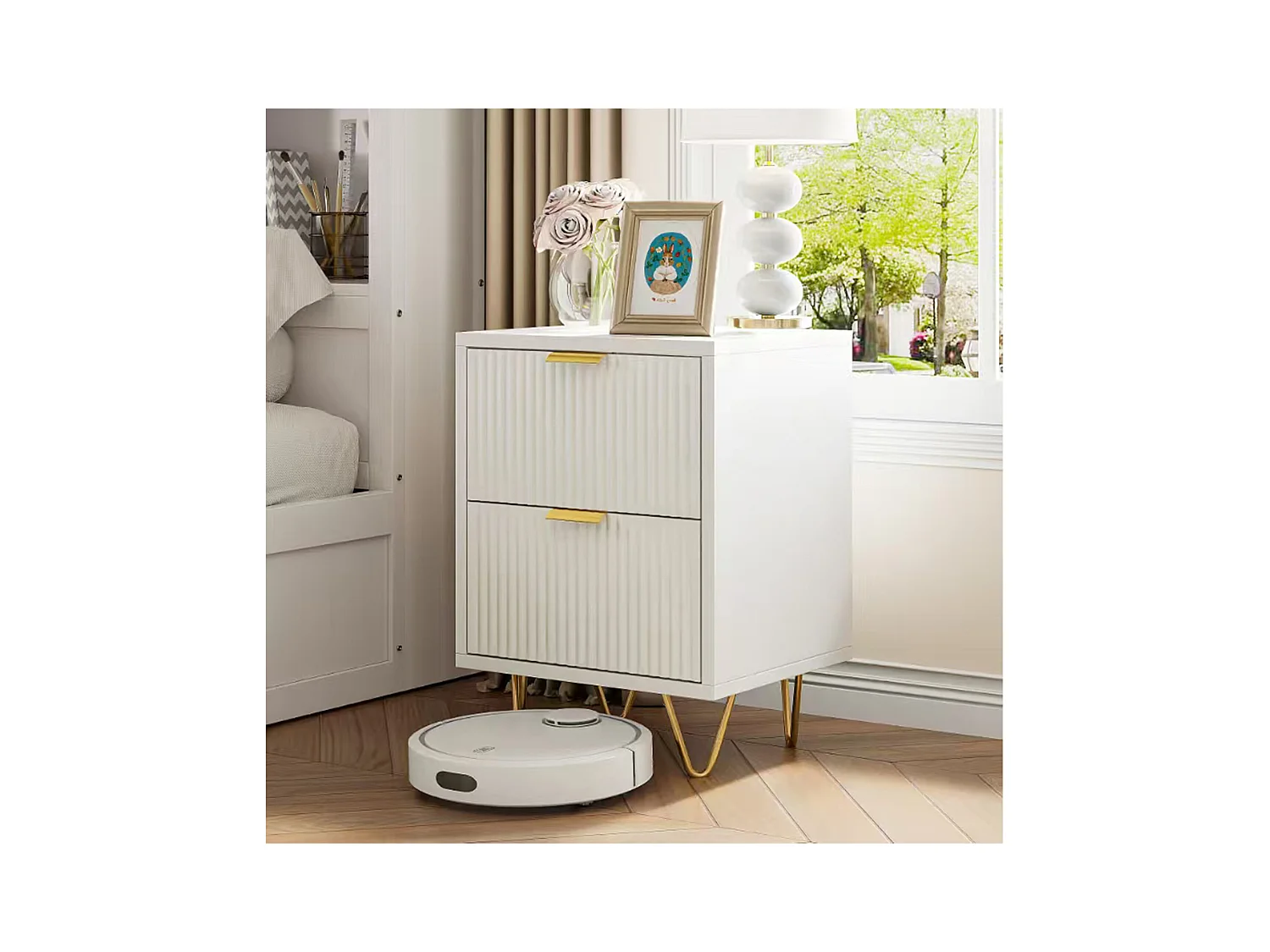 Lot De 2 Table de Chevet, Table de Nuit avec 2 tiroir en Bois Moderne pour Chambre à Coucher, Salon