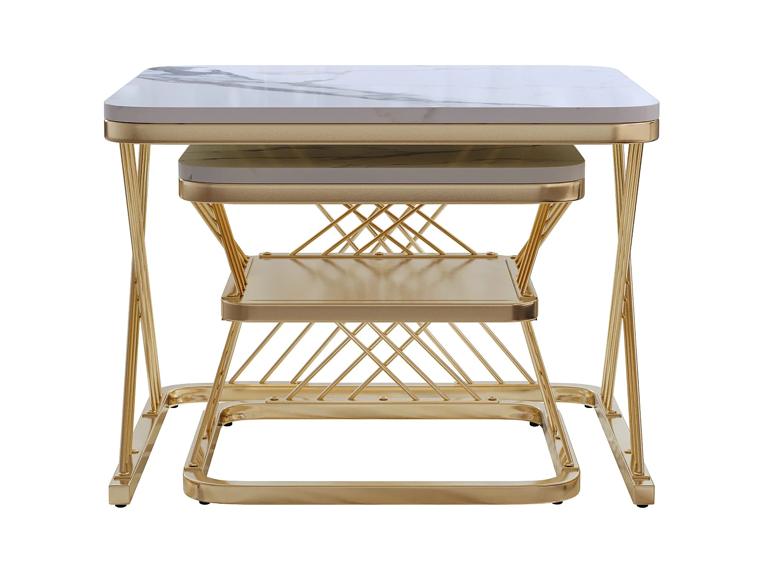 Lot de 2 Tables Basses gigognes, Carrées Table d'appoint, doré