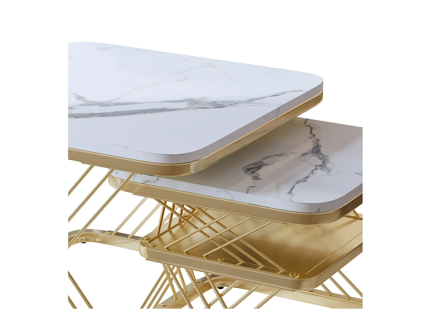 Lot de 2 Tables Basses gigognes, Carrées Table d'appoint, doré