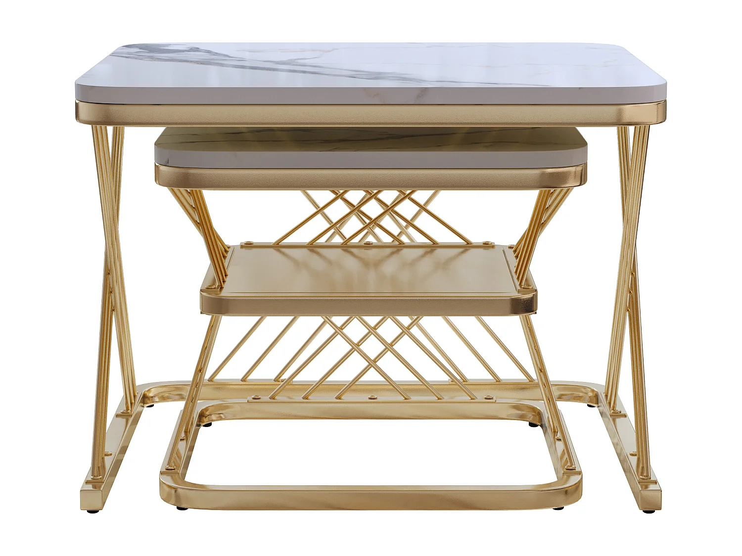 Lot de 2 Tables Basses gigognes, Carrées Table d'appoint, doré