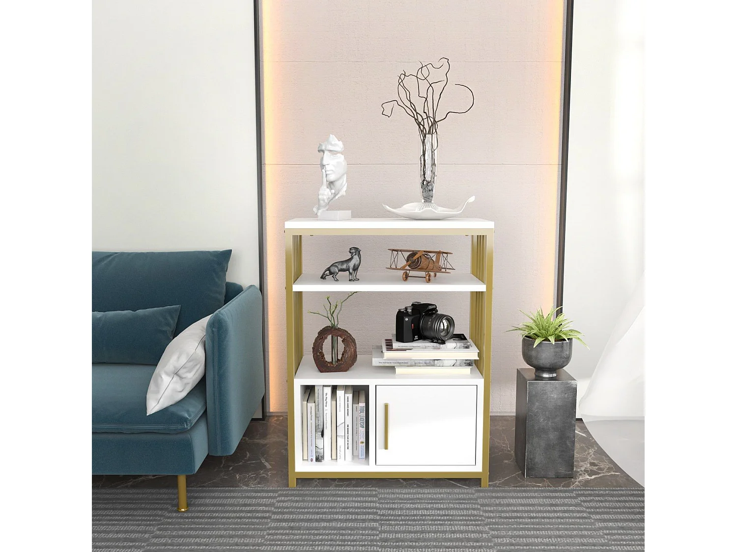 Table d'appoint Kama L60cm Or et Blanc