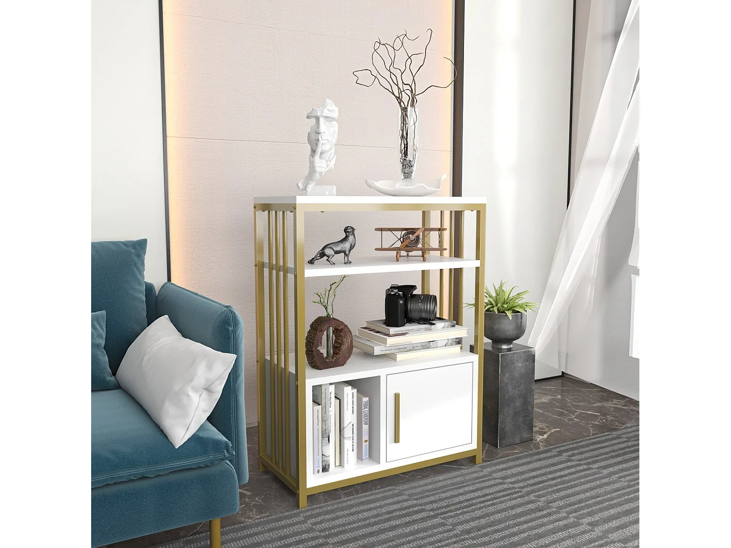 Table d'appoint Kama L60cm Or et Blanc