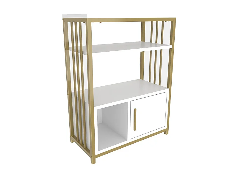 Elegantes Regal in Weiß und Gold, 60 x 80 x 29,6 cm | 100 % melaminbeschichtete Spanplatte, 18 mm stark | Stilvolle Aufbewahrung für das mod