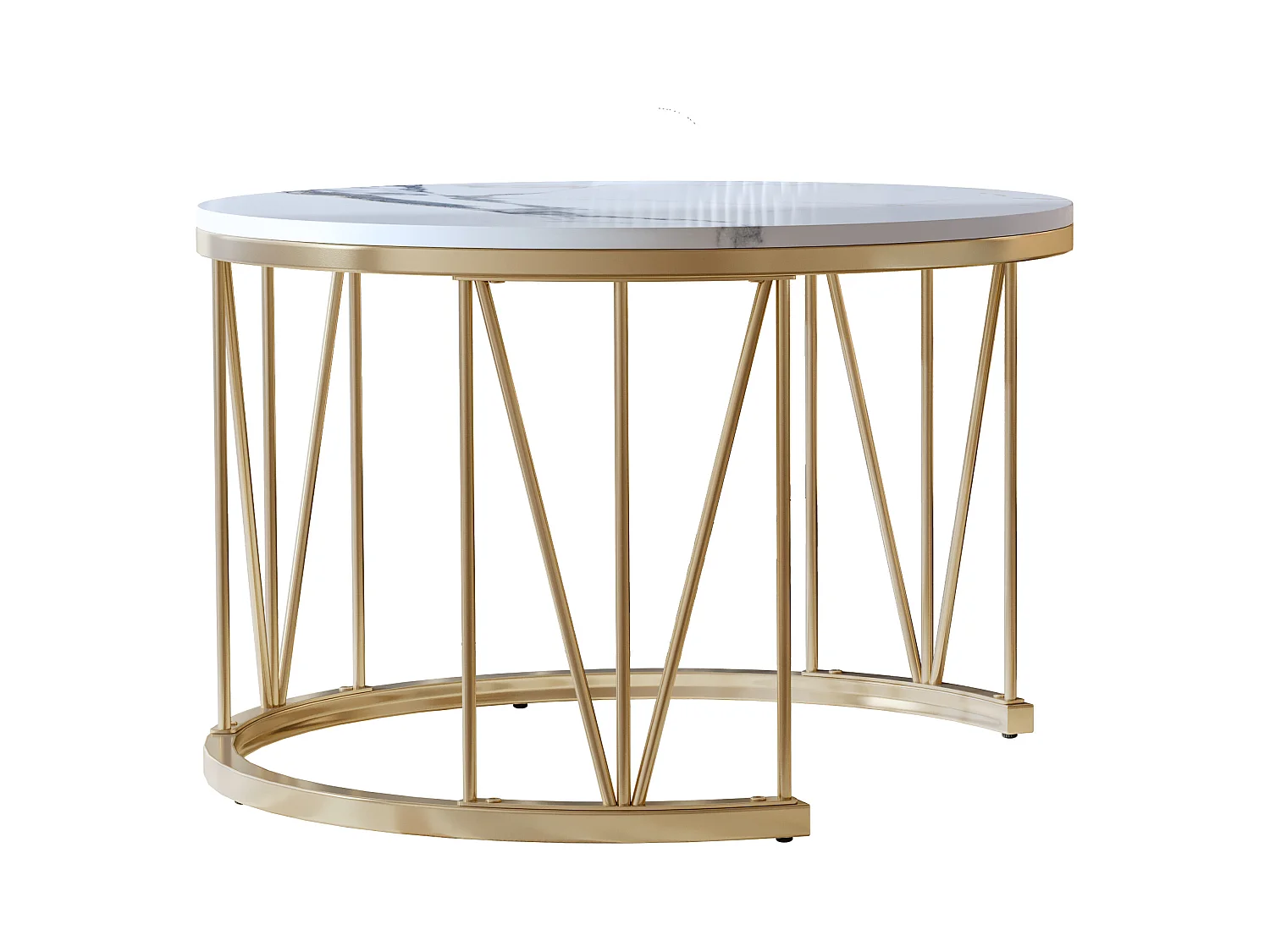 Table Basse Salon Gigogne, Placage en Marbre, Structure en Métal, Or et Blanc