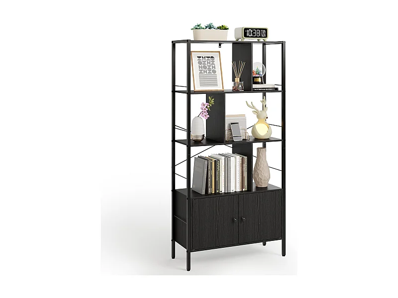 Bibliothèque 2 Portes Imitation Chêne Et Acier Noir