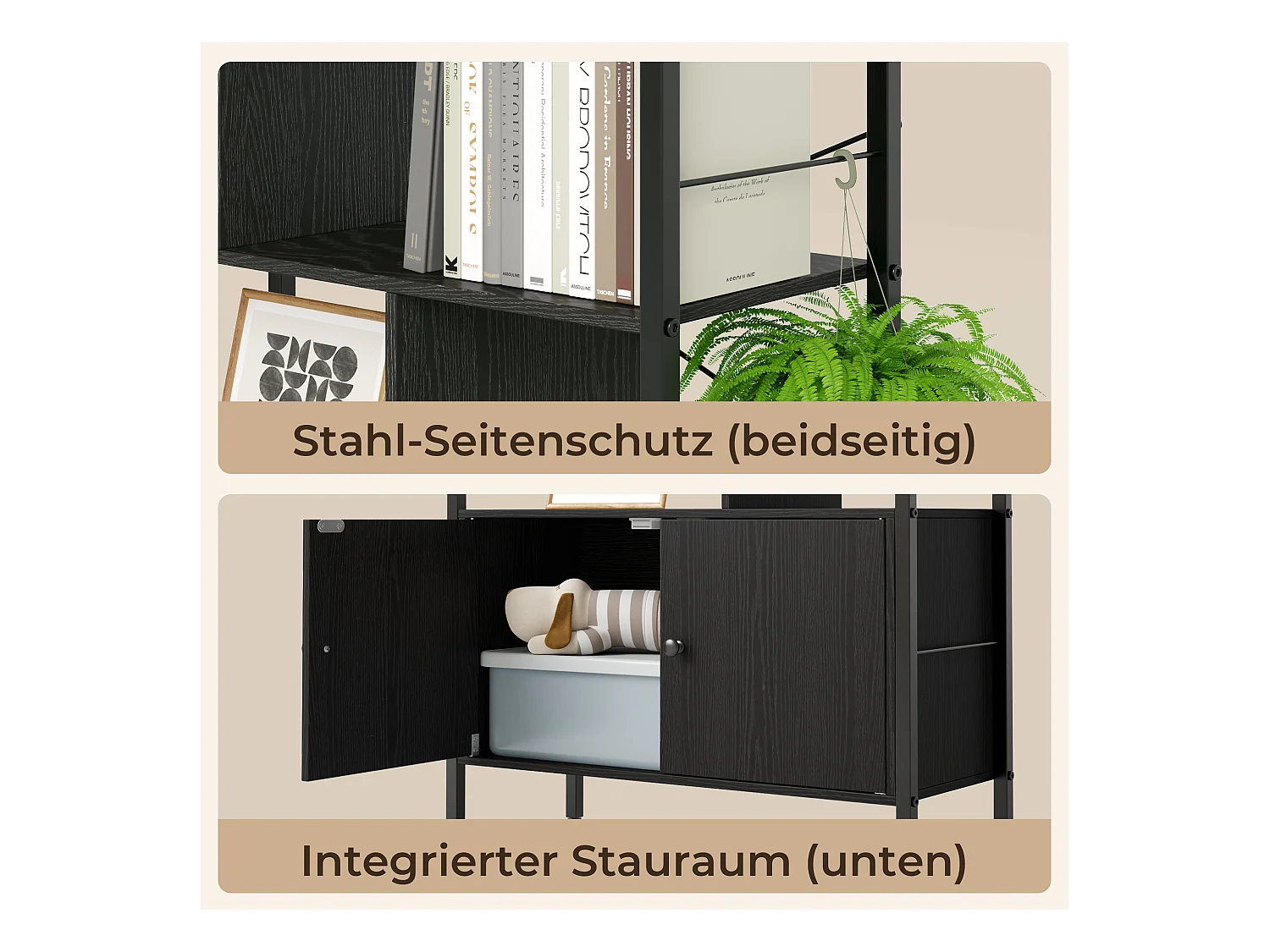 Bibliothèque 2 Portes Imitation Chêne Et Acier Noir