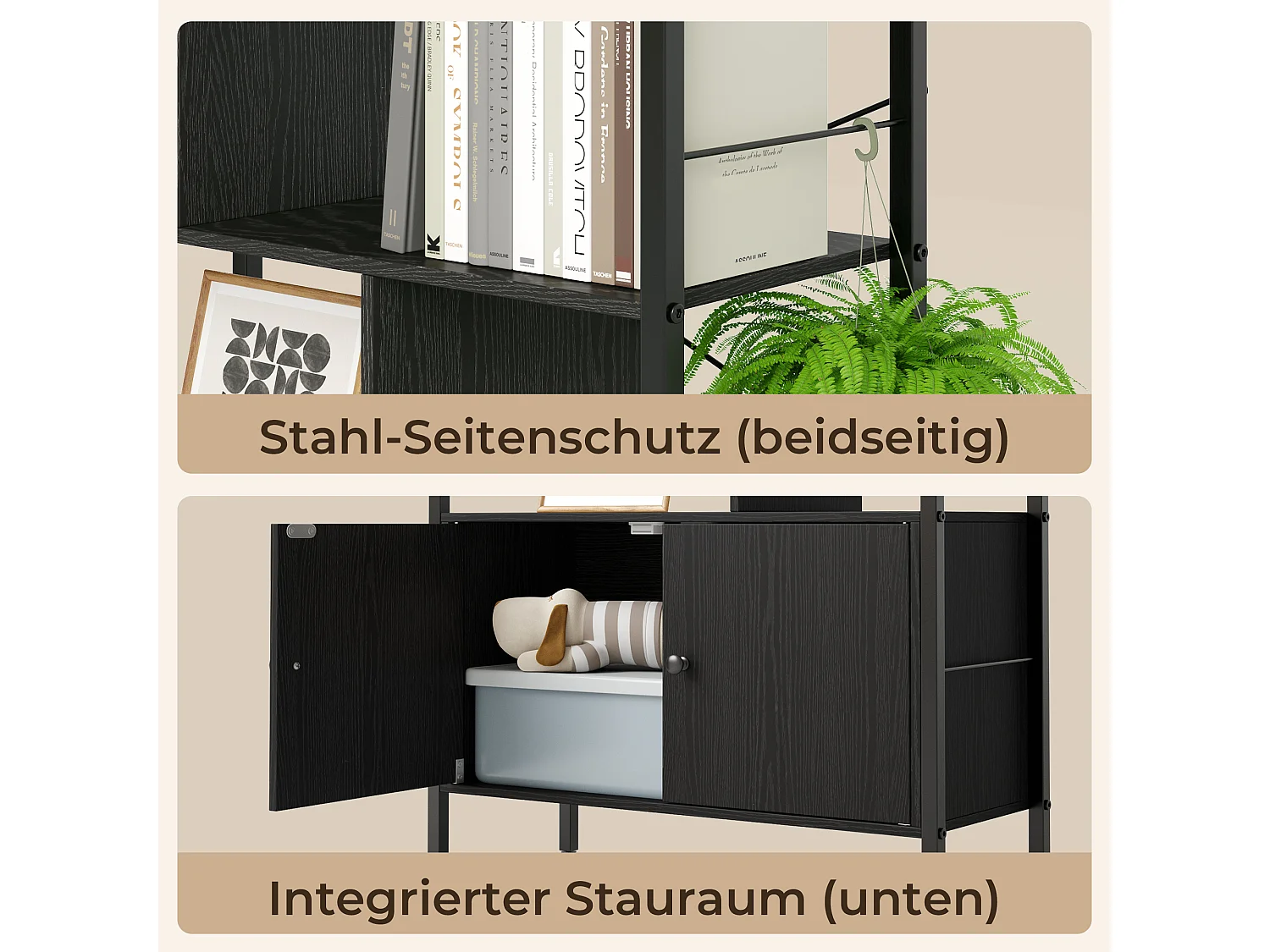 Boekenkast 2 Deuren Imitatie Eikenhout En Zwart Staal