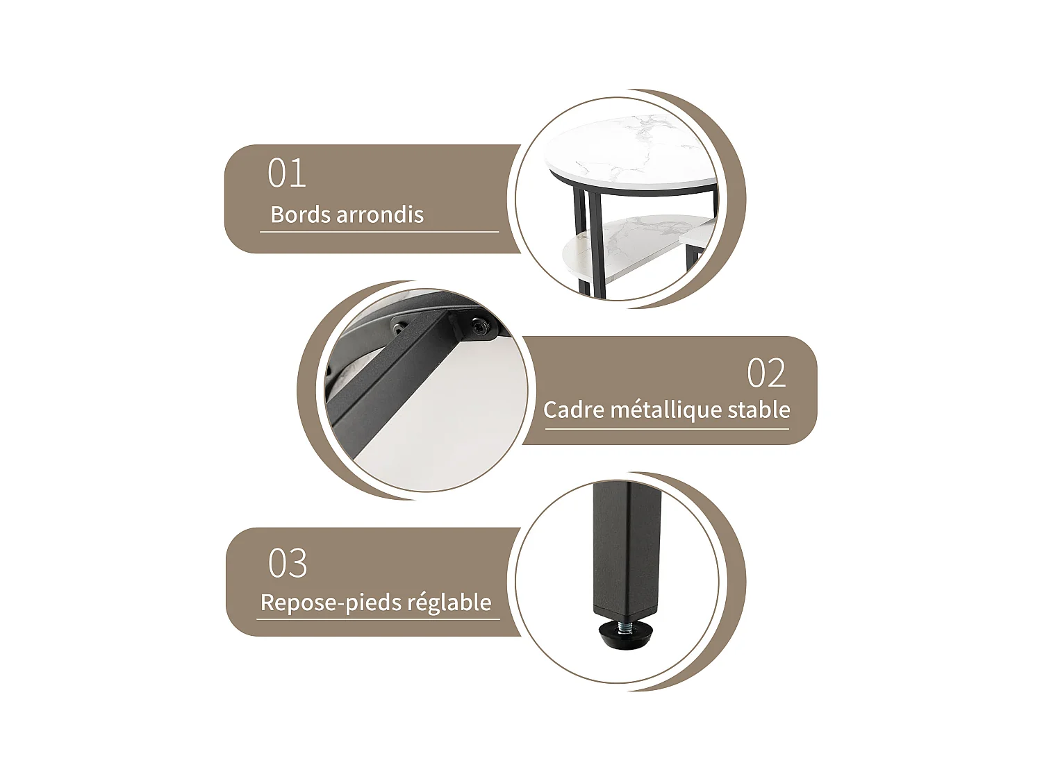 Tables Basses Gigognes Lot de 2, Table Gigogne Design Marbre, Cadre en Métal Noir