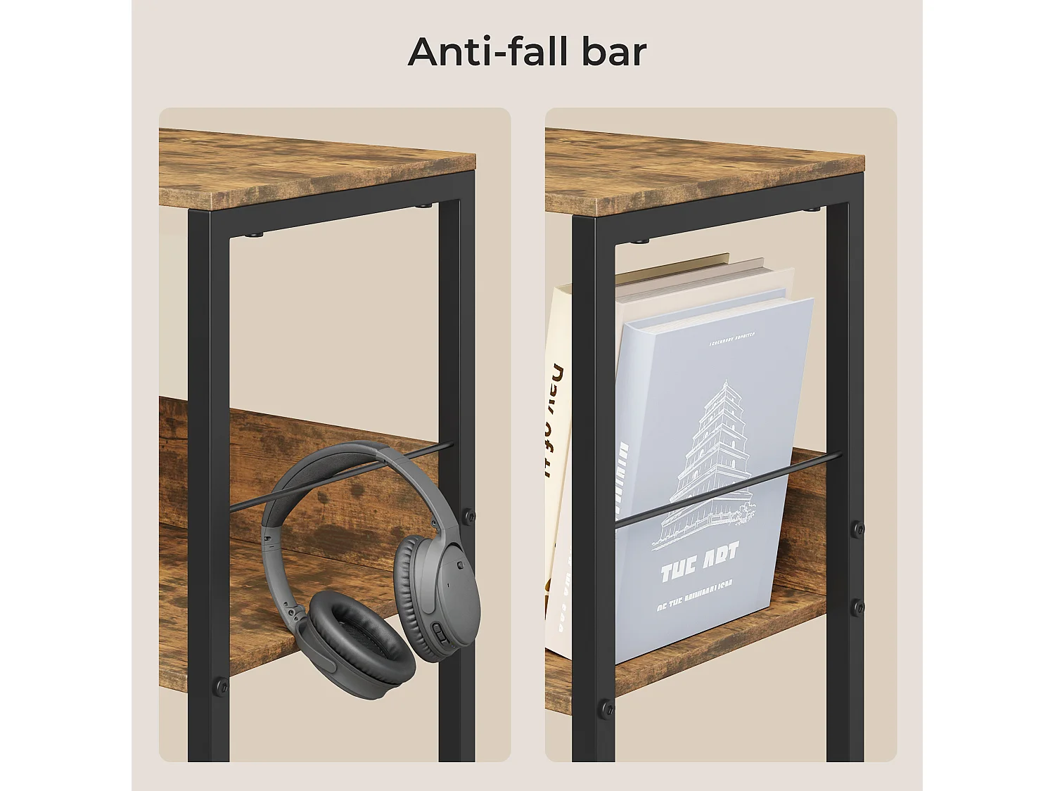 Bibliothèque Séparation 9 Cases Imitation Chêne Et Acier Marron