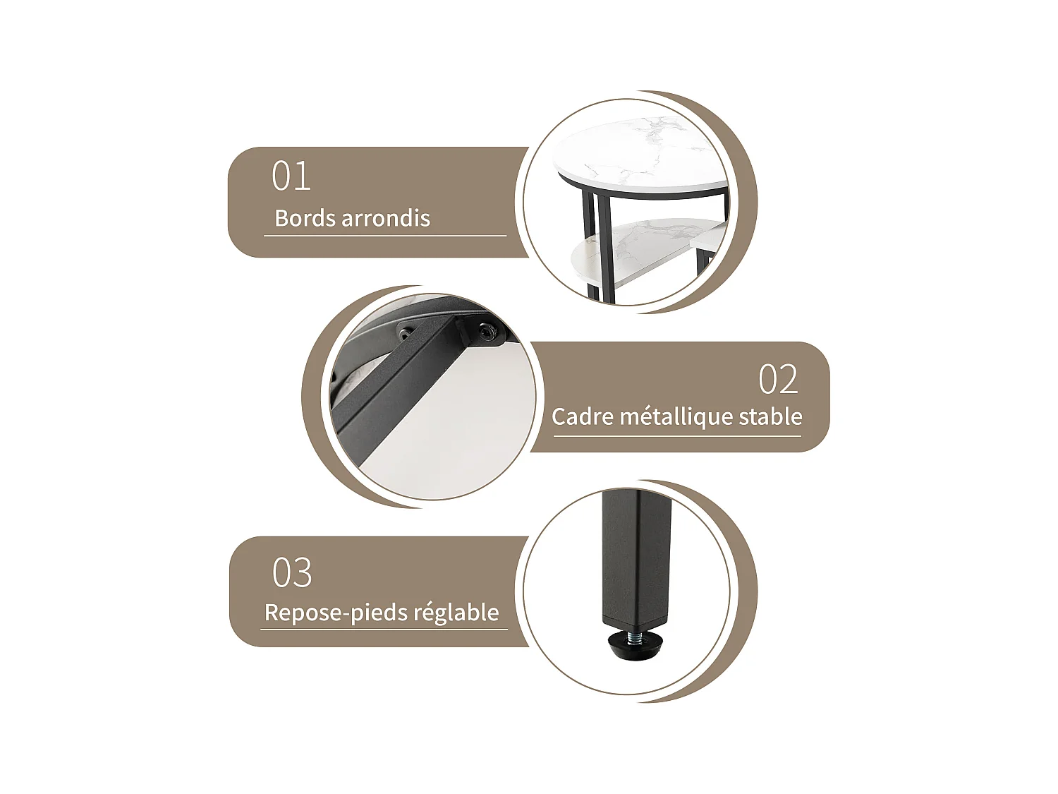 Tables Basses Gigognes Lot de 2, Table Gigogne Design Marbre, Cadre en Métal Noir