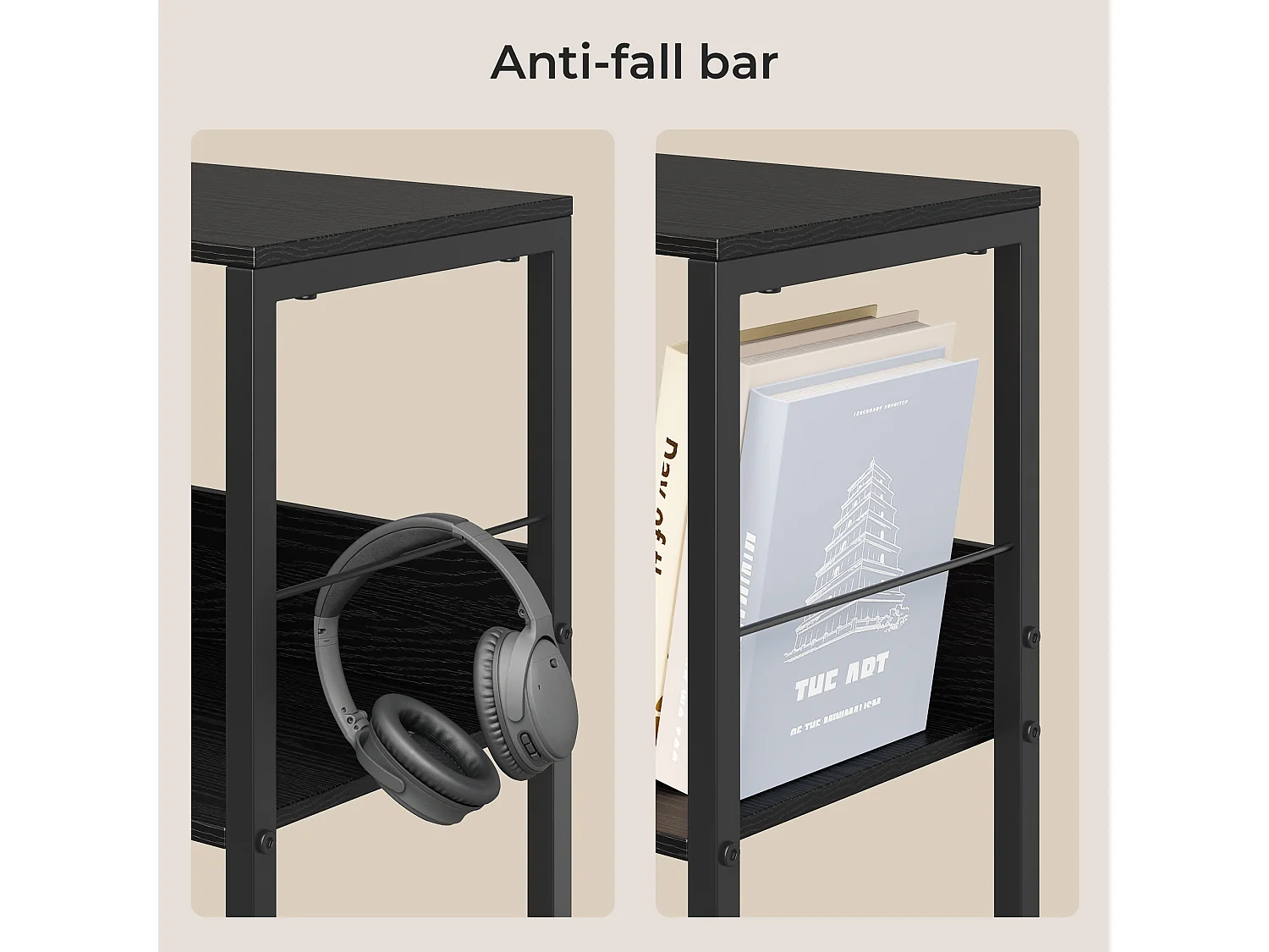 Bibliothèque Séparation 9 Cases Imitation Chêne Et Acier Noir