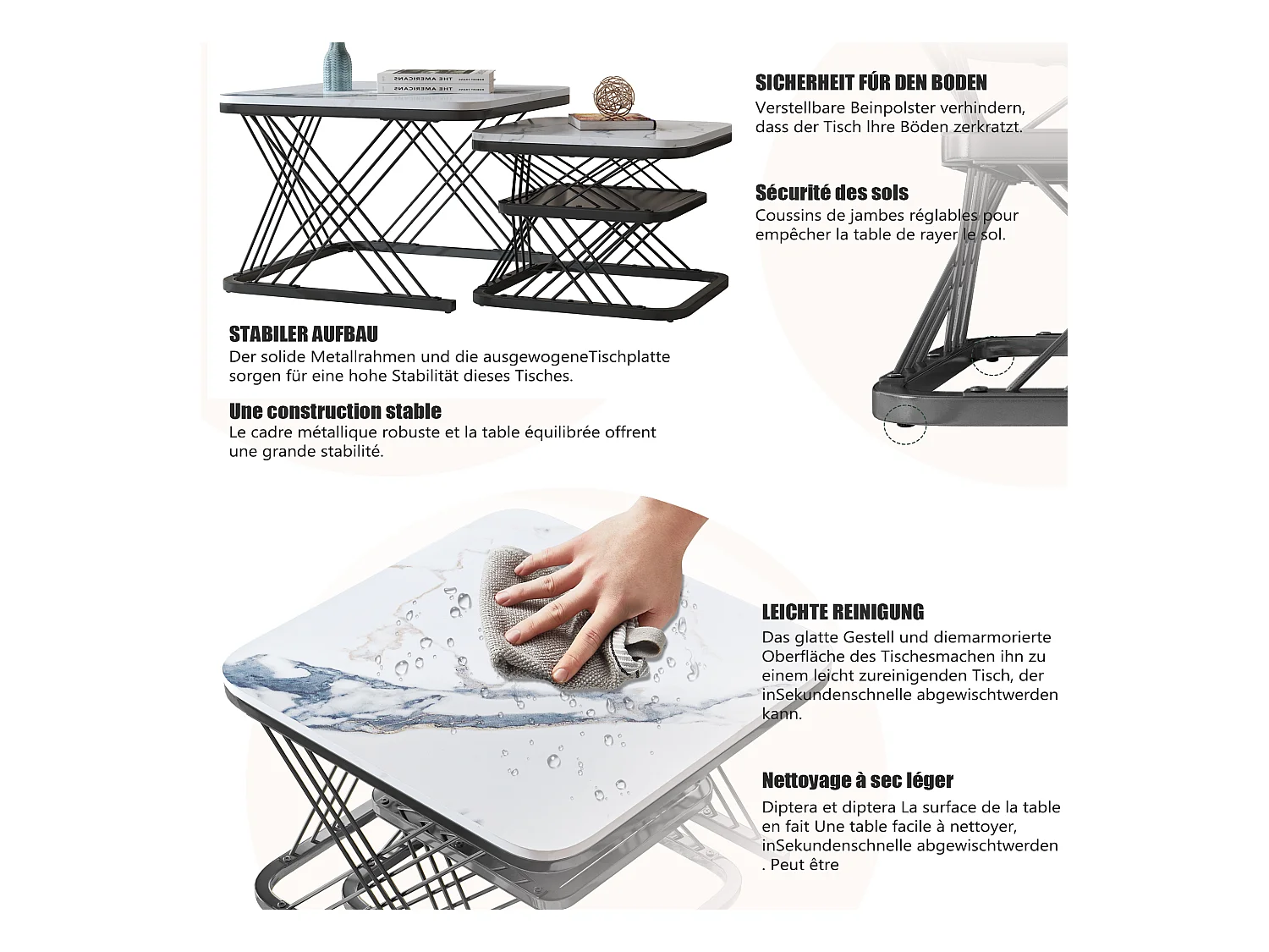 Lot de 2 Tables Basses gigognes, Carrées Table d'appoint, noir