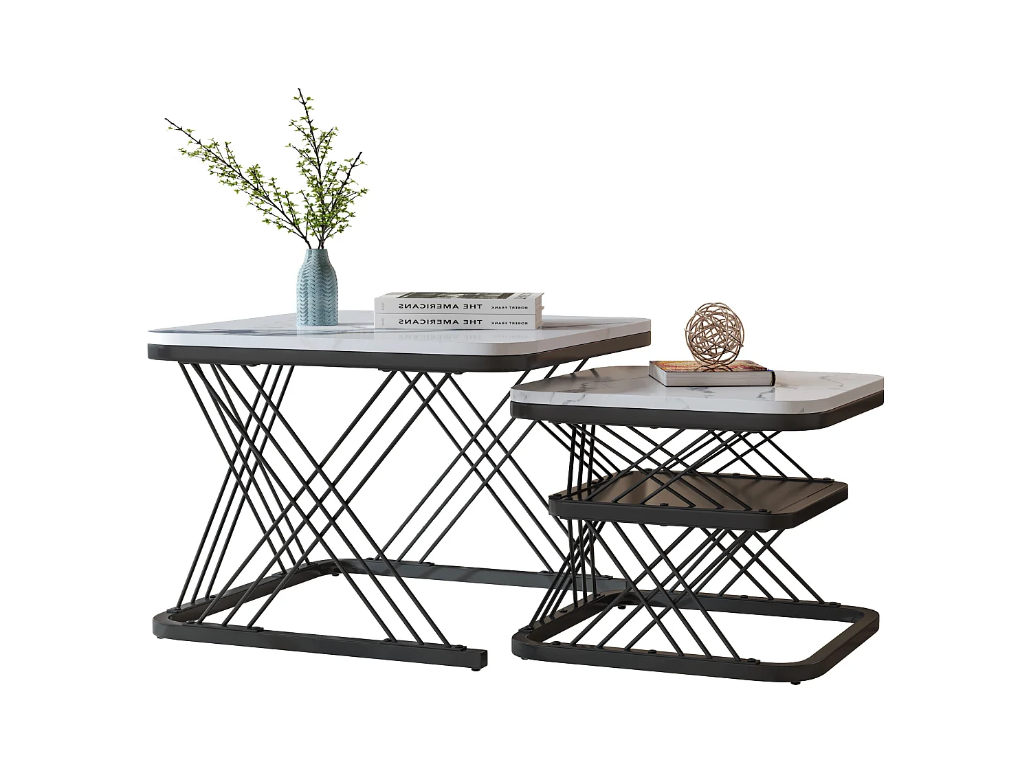 2er-Set Couchtische, quadratischer Beistelltisch, Schwarz
