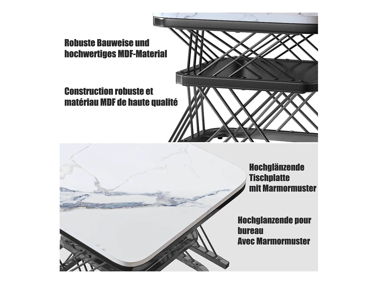2er-Set Couchtische, quadratischer Beistelltisch, Schwarz