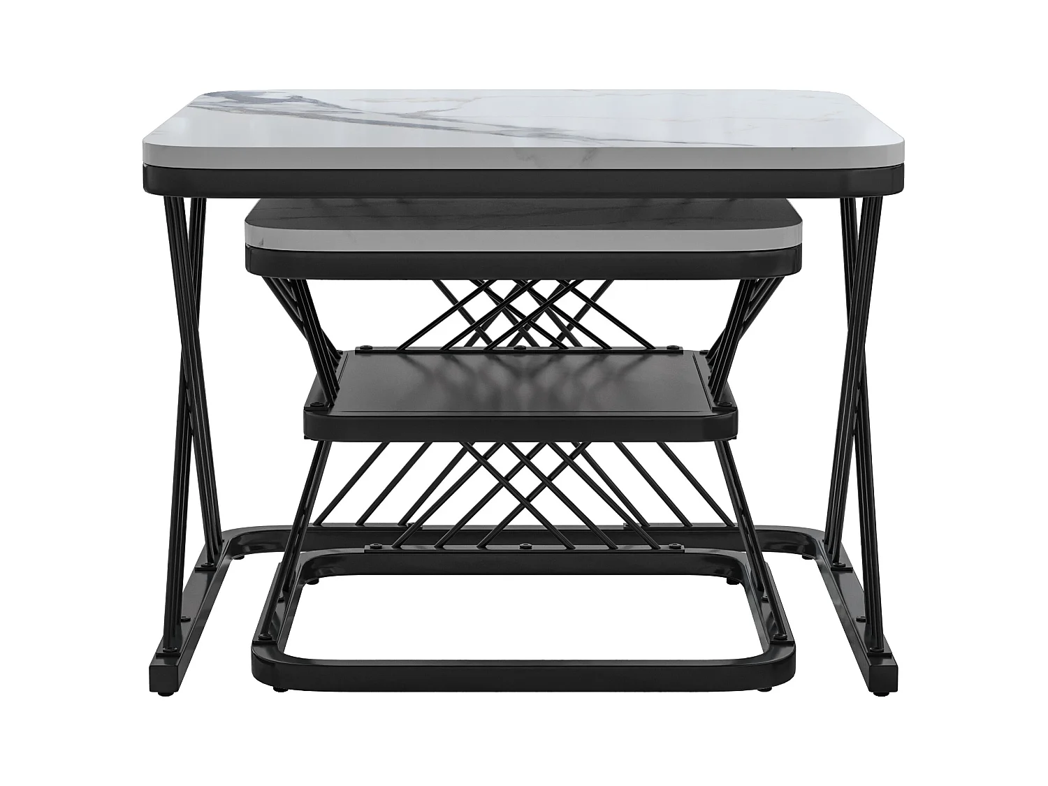 2er-Set Couchtische, quadratischer Beistelltisch, Schwarz