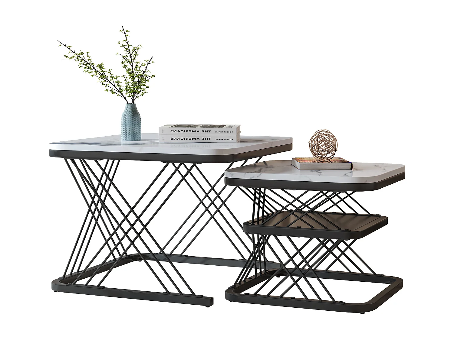 Lot de 2 Tables Basses gigognes, Carrées Table d'appoint, noir