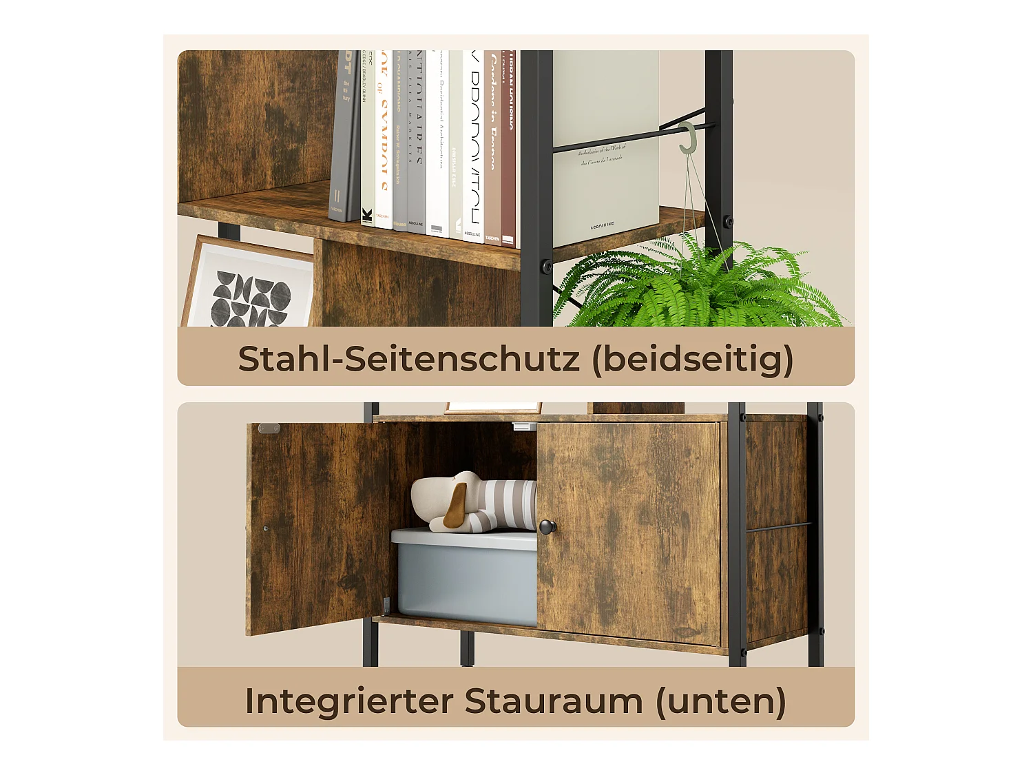 Bibliothèque 2 Portes Imitation Chêne Et Acier Marron