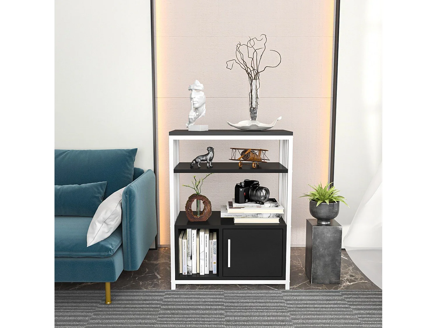 Table d'appoint Kama L60cm Blanc et Anthracite