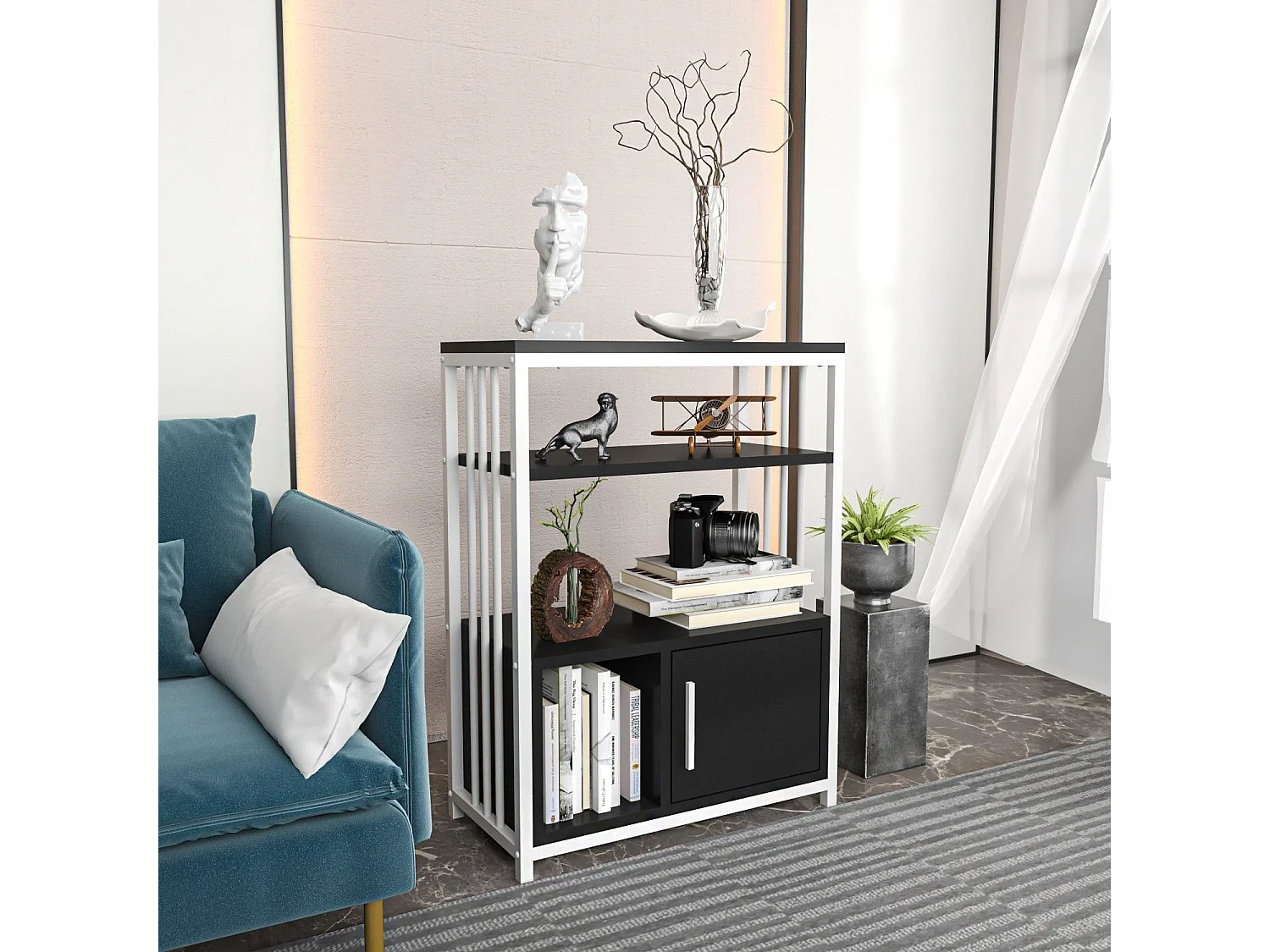 Table d'appoint Kama L60cm Blanc et Anthracite