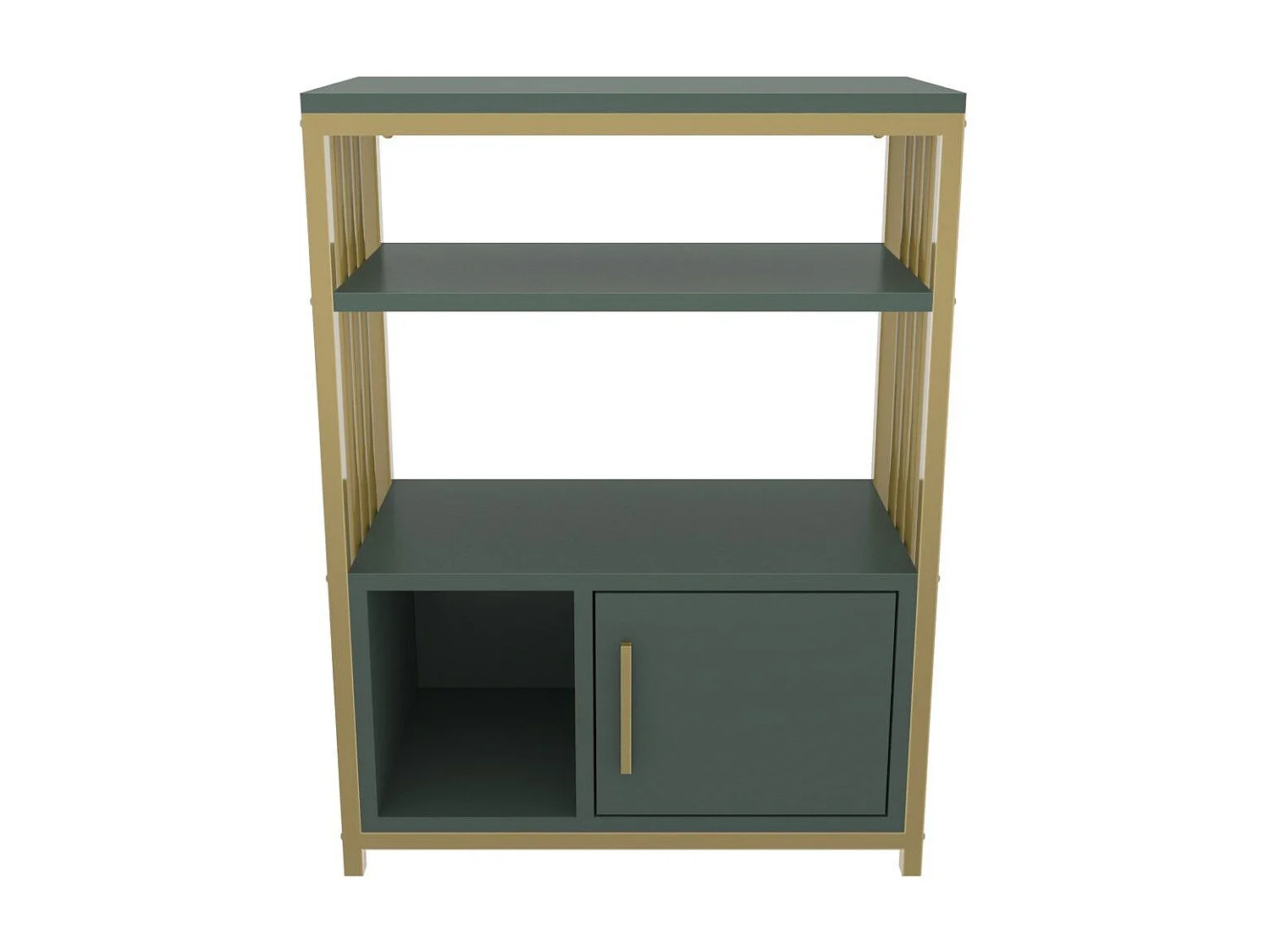 Elegantes Bücherregal in Grün und Gold, 60 x 80 x 29,6 cm | 100 % melaminbeschichtete Spanplatte, 18 mm dick | Stilvolle Aufbewahrung für mo