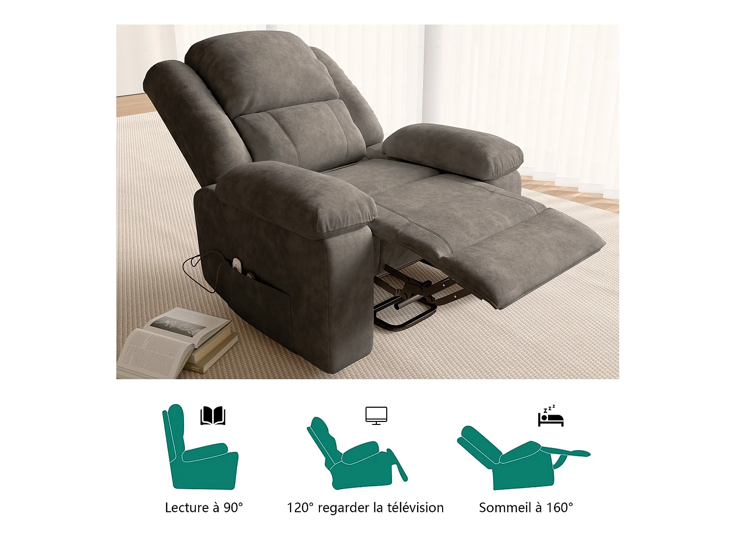 Fauteuil Luxe De Relaxation Et Massage Électrique, Gris