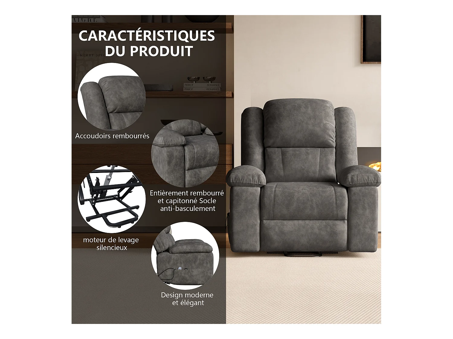 Fauteuil Luxe De Relaxation Et Massage Électrique, Gris