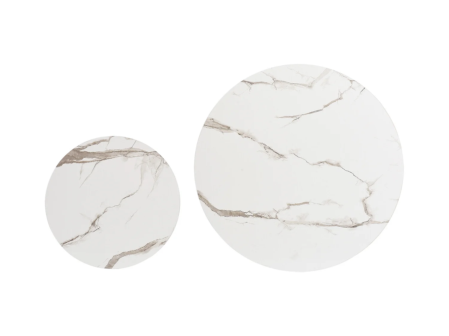 Lot de 2 tables basses gigognes rondes en bois - Aspect marbre - En forme de U dorée