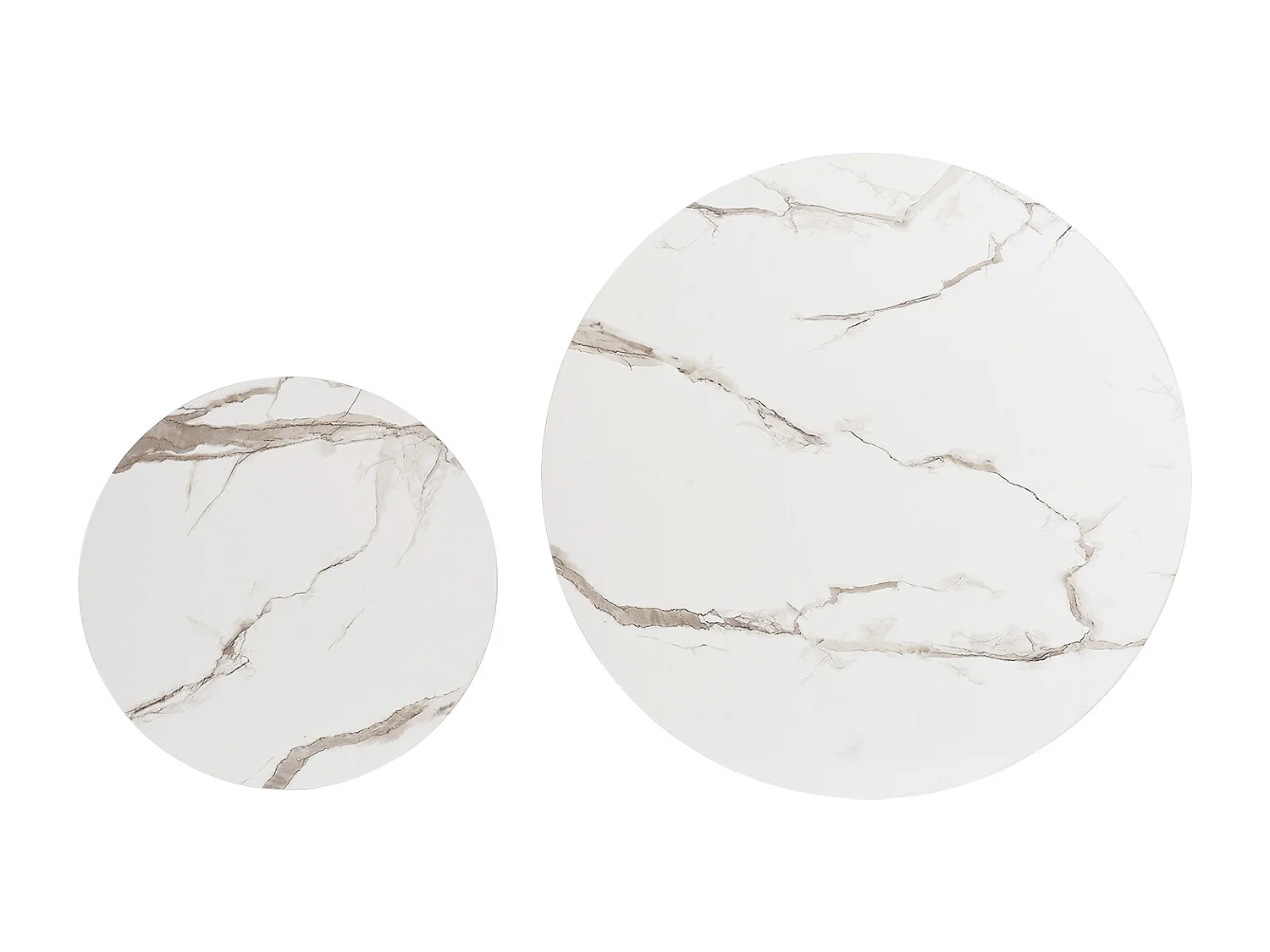 Juego de 2 mesas de centro redondas de madera apilables - Aspecto mármol - Dorada en forma de U