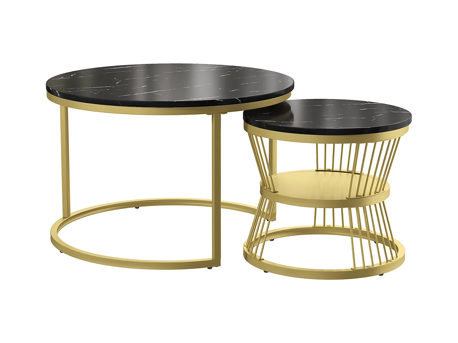 Lot de 2 tables basse, Table De Salon Gigognes Ronde, noir et blanc