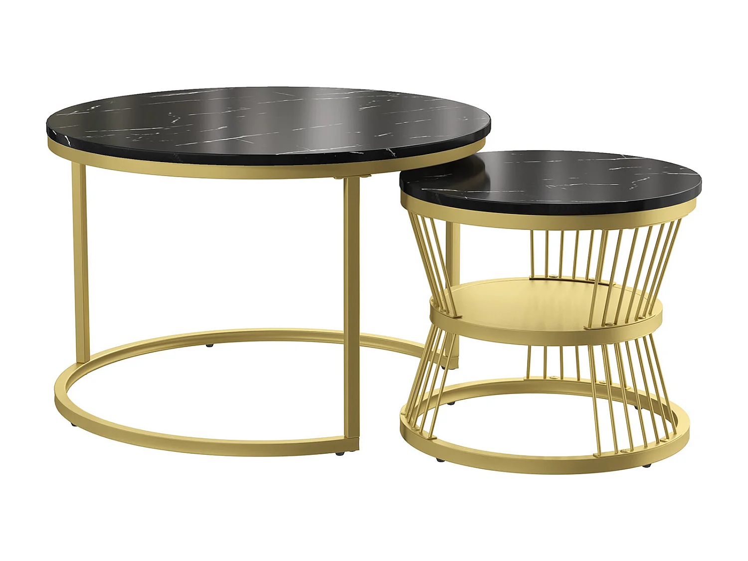 Lot de 2 tables basse, Table De Salon Gigognes Ronde, noir et blanc