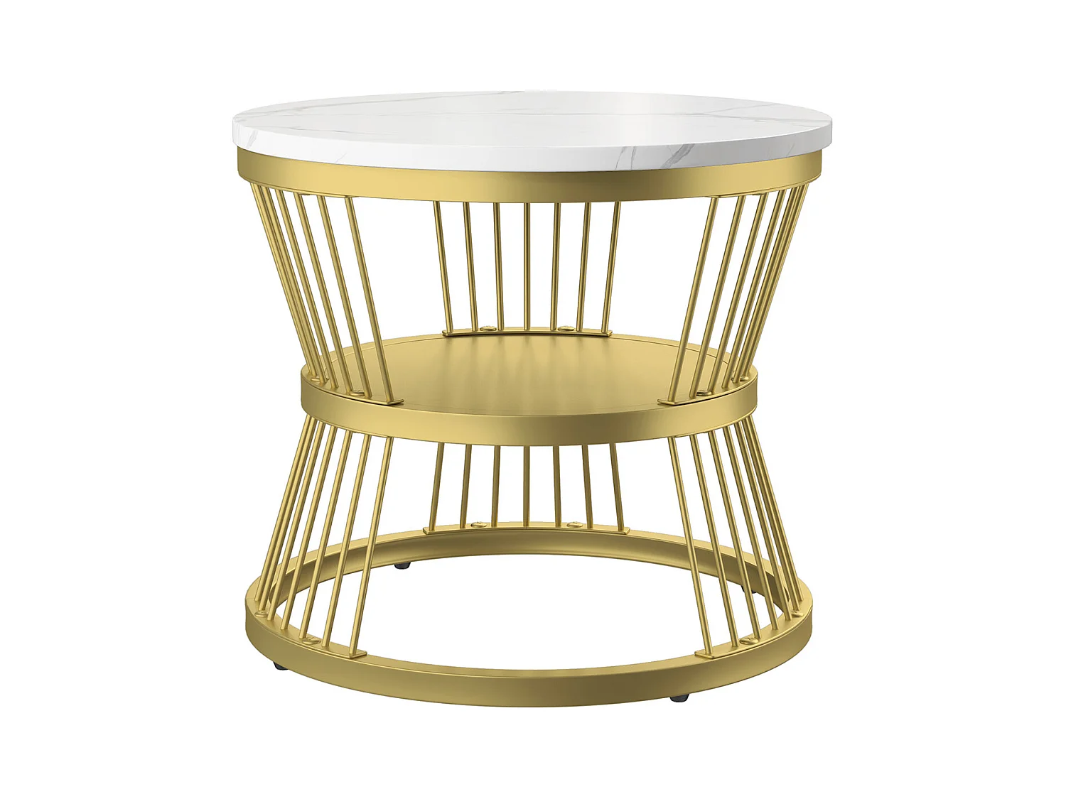 Lot de 2 tables basse, Table De Salon Gigognes Ronde, doré et blanc