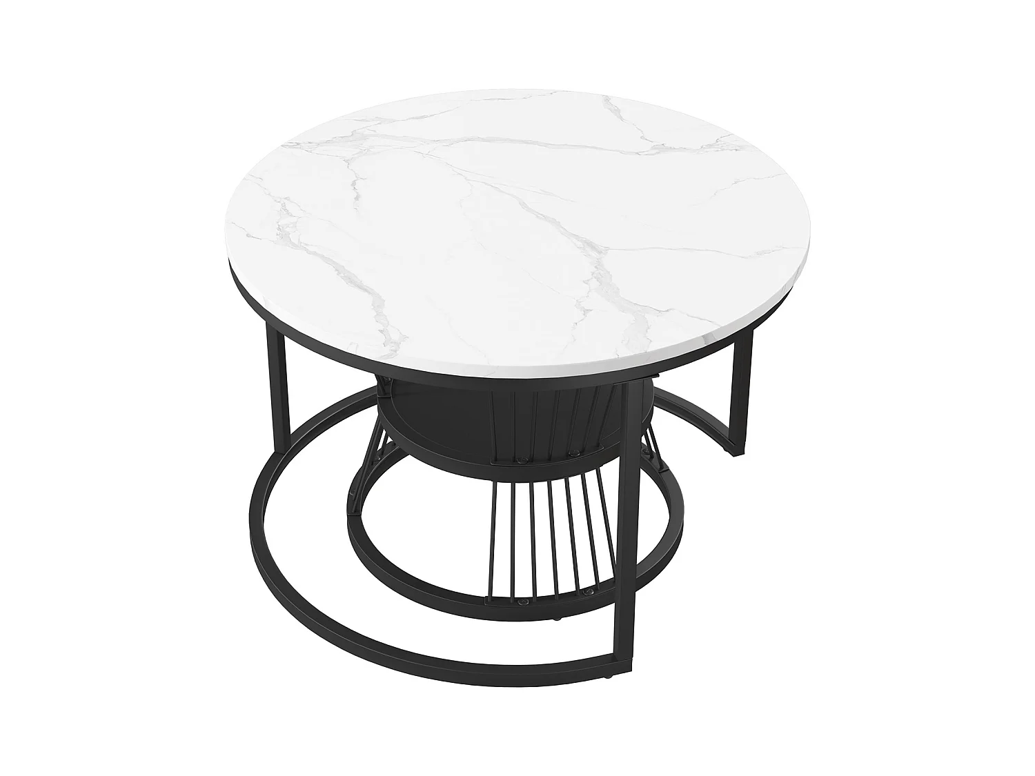 Lot de 2 tables basse, Table De Salon Gigognes Ronde, noir et blanc
